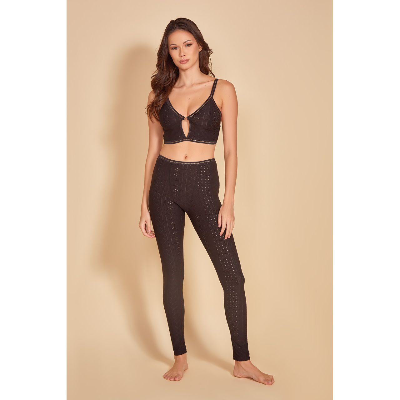 KNIT 2pc BRA/LGGNG SET O/S BLK