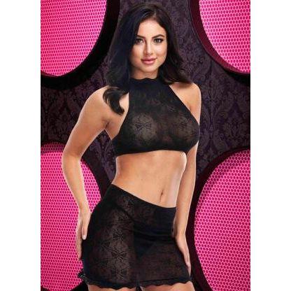 2p CROP TOP & SKIRT BLK Q