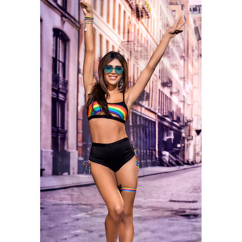 HI WAIST RNBW TRIM 2pc BLK MED