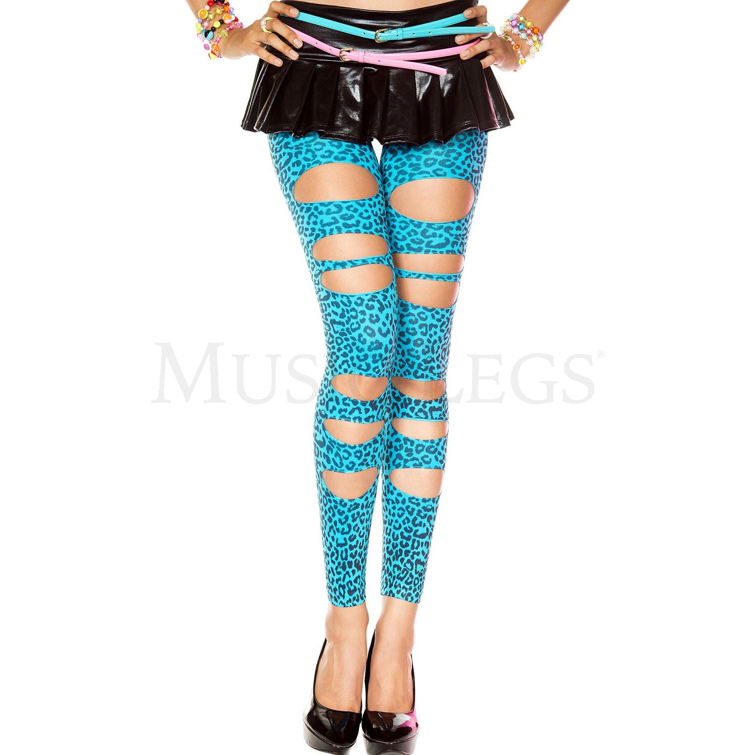 CUTOUT LEOPARD LEGGINGS TURQS