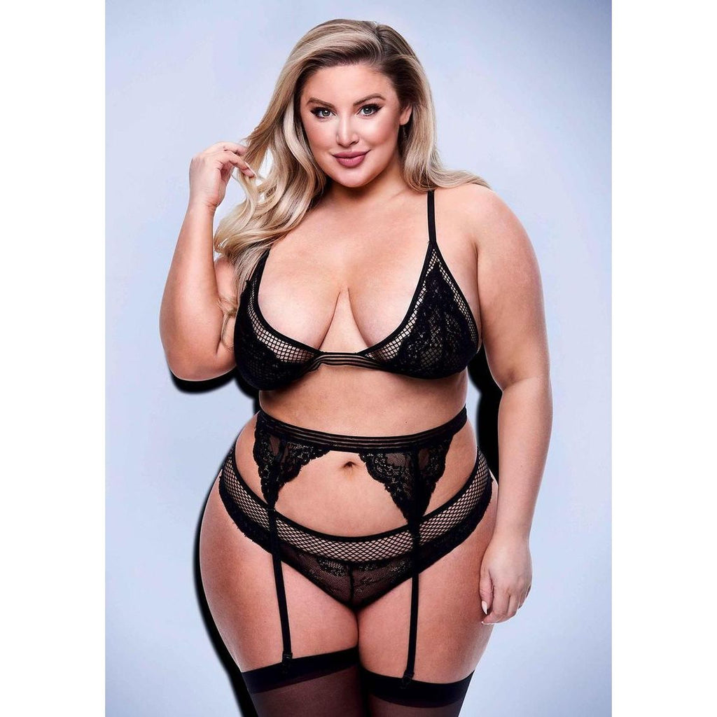 LACE/MSH BRA,GRTR,PNTY QN BLK