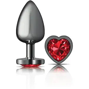 GUNMETAL MED HEART RED PLUG