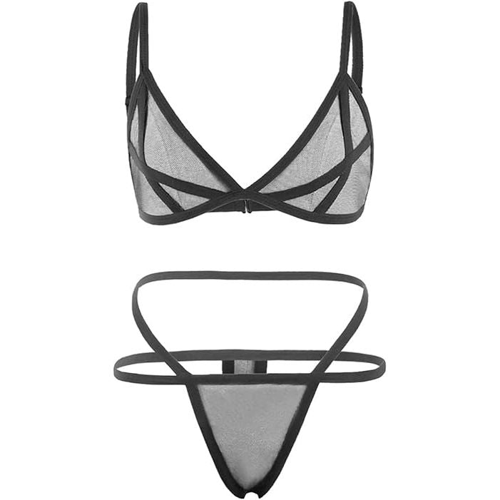 2p STRPY BRA & PNTY SET BLK SM