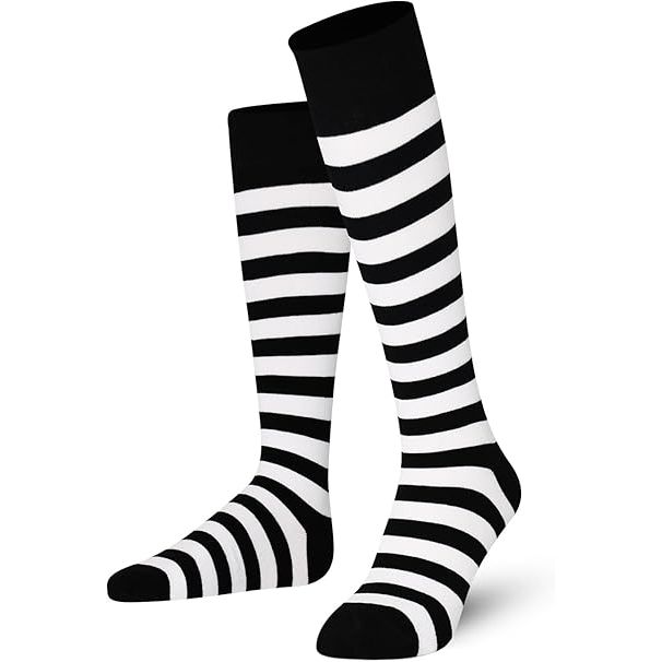 SOCKS STRIPED THIGH HIGH QS WHT BLK