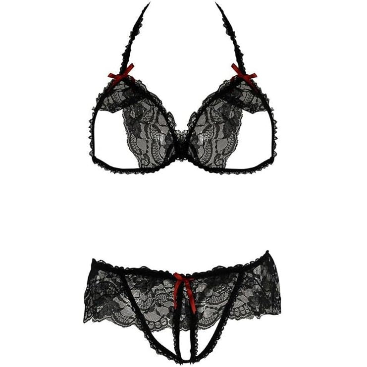 LACE PEEK A BOO BLK O/S 2pc