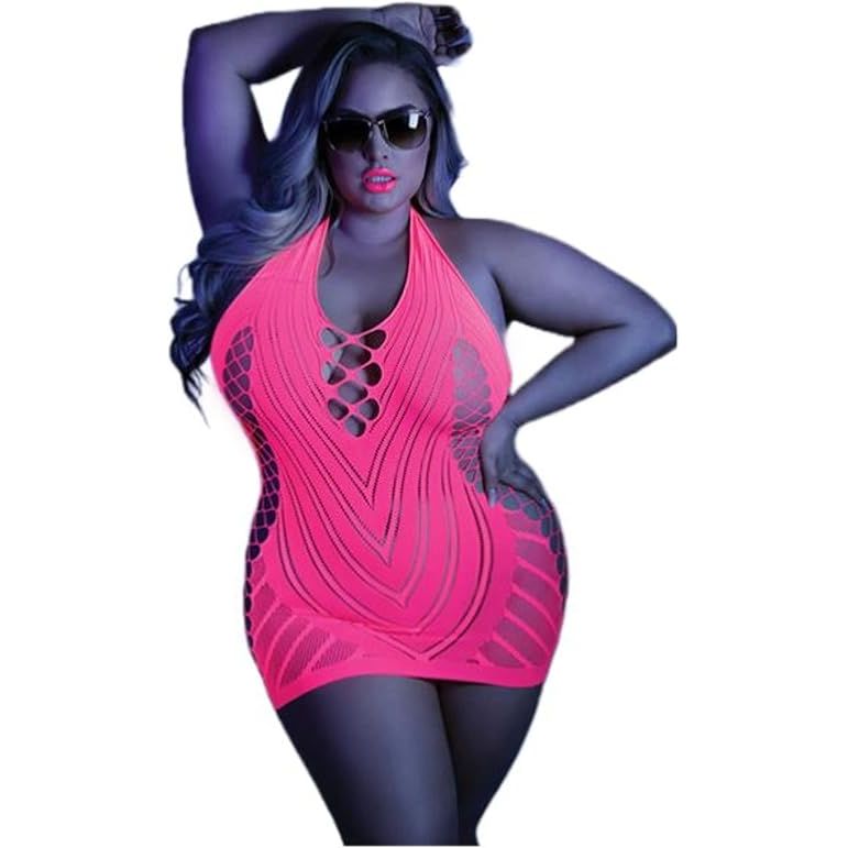 GLOW HLTR DRESS QN NEON PNK