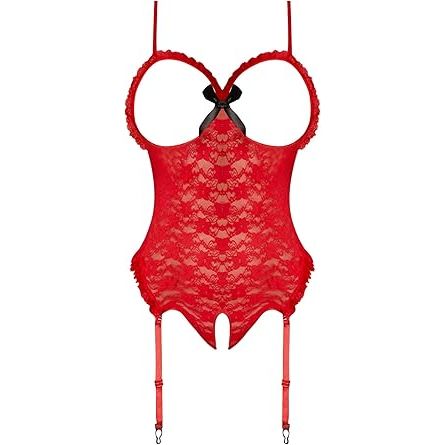 CUPLSS LACE THONG TDDY SM RED