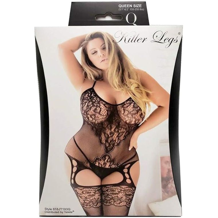 STRTCH LACE BDYST QN BLK