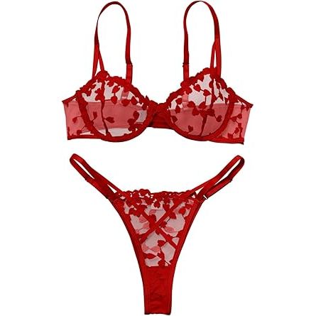 LACY THONG/BRA SET S RED