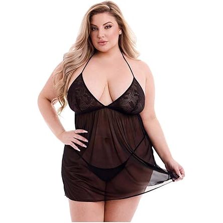 ECO LACE & MESH CHEMISE BLK SM