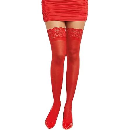 SHEER THIGH HIGHS RED Q