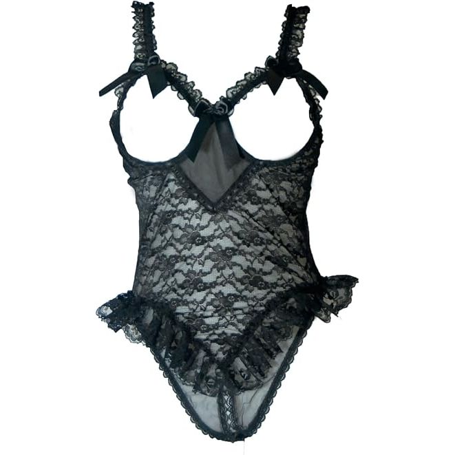 OPEN BUST LACE TEDDY RED/BLK