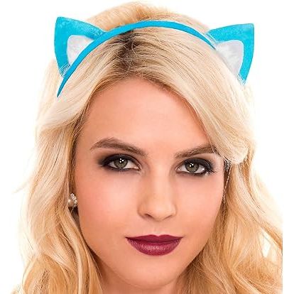 FUZZY CAT HEADBAND BLUE/WHT