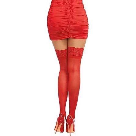 SHEER THIGH HIGHS RED Q