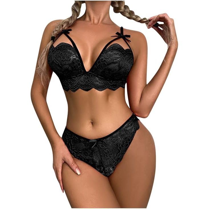 FLORAL LACE BRA SET GREY S/M