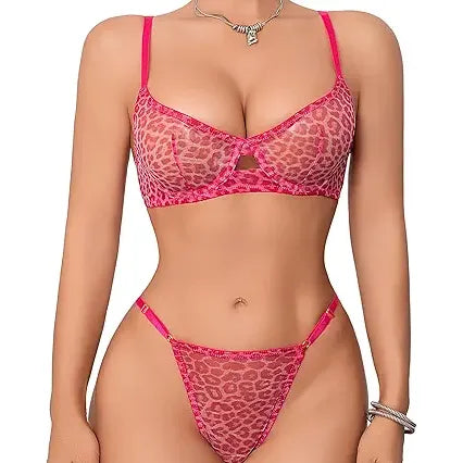 STRAPPY LACE BRA SET PNK-ANIML
