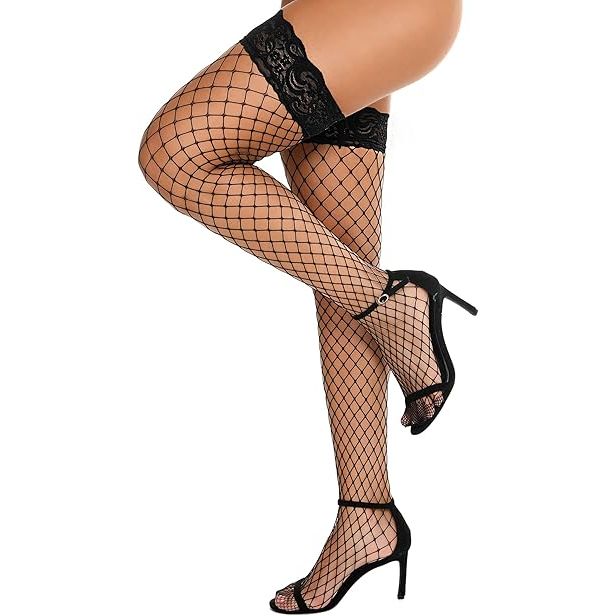 THIGH HIGH STOCKINGS FISHNET BLACK