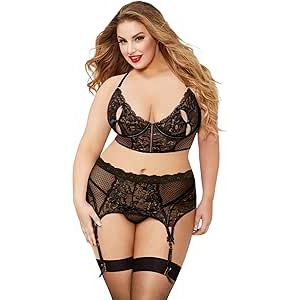 3p BRA SET W/MSH NDE/BLK 3X/4X