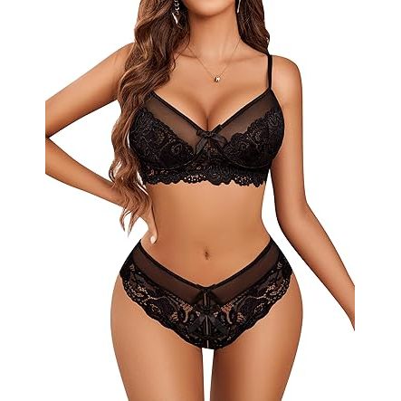 FLORAL LACE BRA SET GREY QN