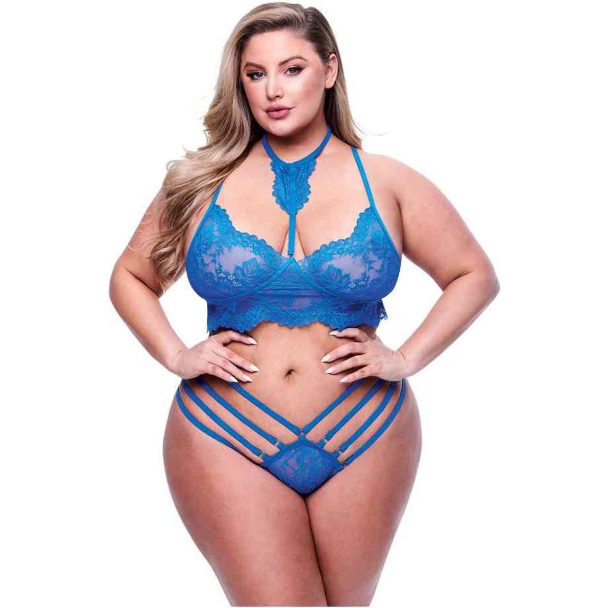 STRPPY LACE BRA/PNTY QN BLU