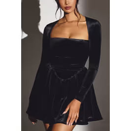 CORSET LS MINI DRESS BLK Q