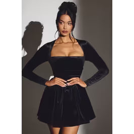 CORSET LS MINI DRESS BLK Q