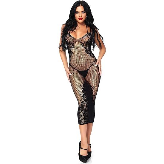 FSHNT/LACE HLTR DRESS QN BLK