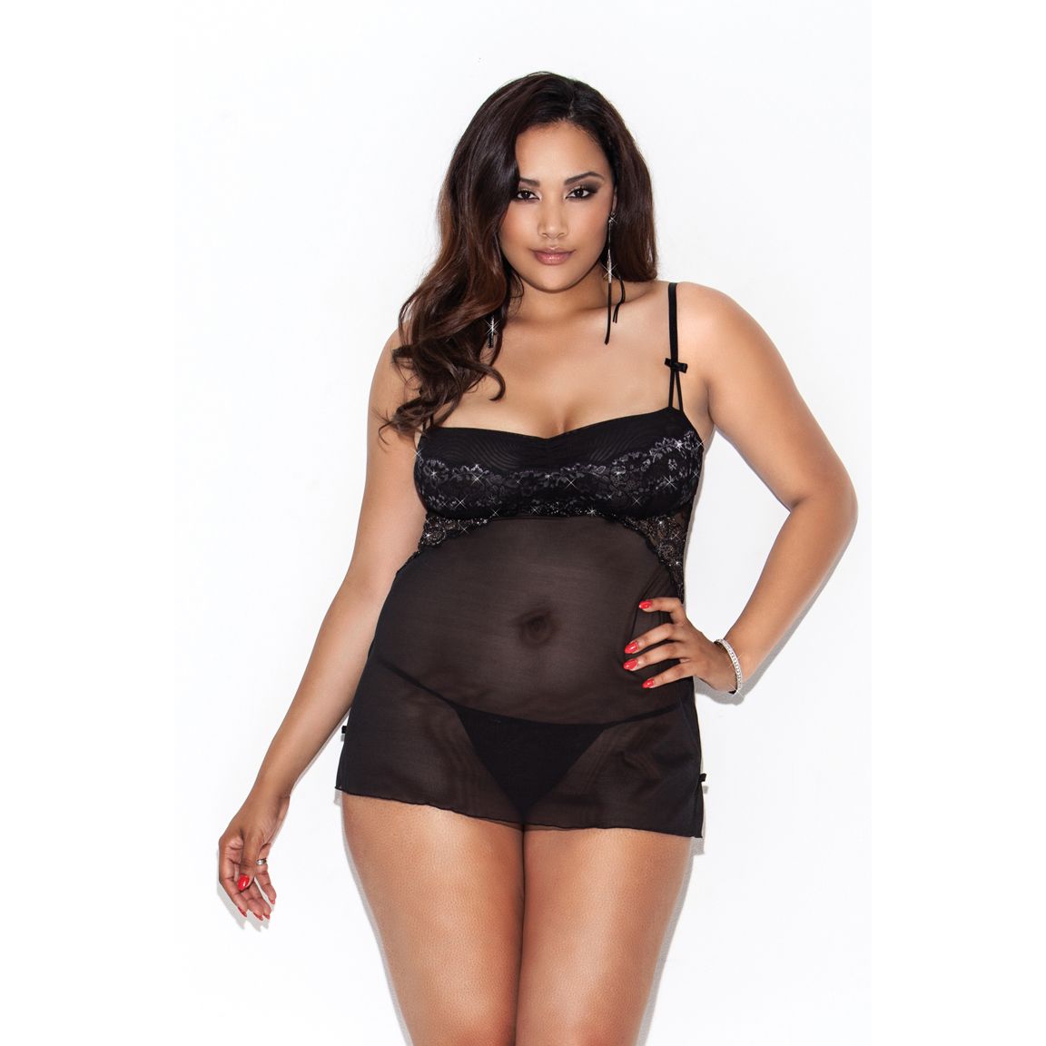 MESH/LACE BABYDOLL QN PNK/BLK