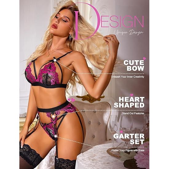 LACE GRTRD CHMSE BLK/HT PNK