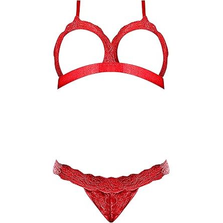 BRA, GARTER, PANTY SET RED LRG