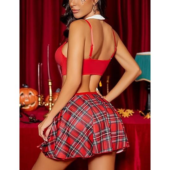 SCHL GIRL TIE SKIRT SET RED OS