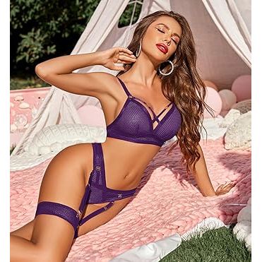 BRA, GARTER, PANTY SET RED 2XL