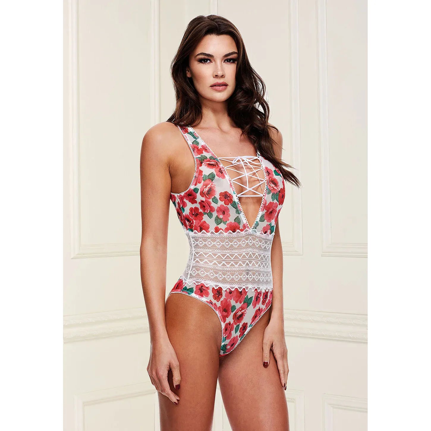 FLORAL/LACE BRA/OPN BK PNTY ML