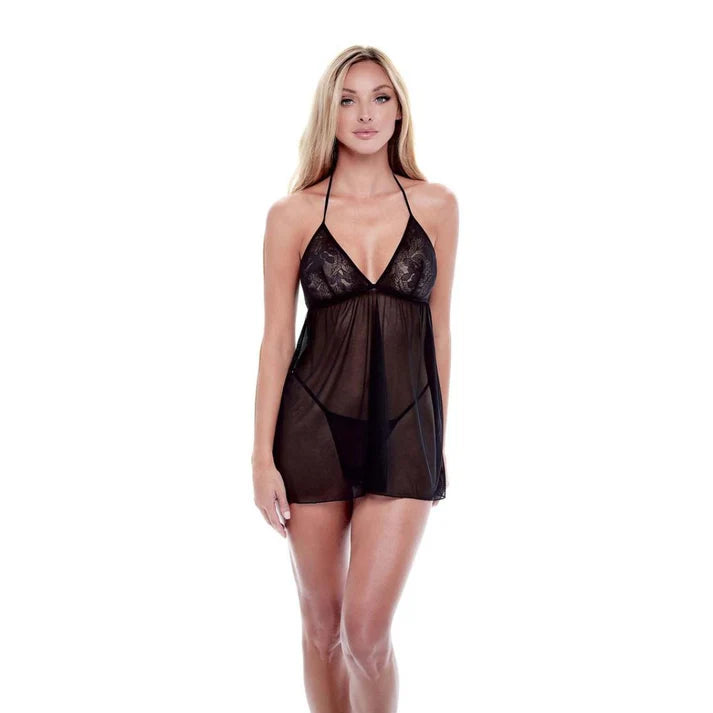 ECO LACE & MESH CHEMISE BLK ML