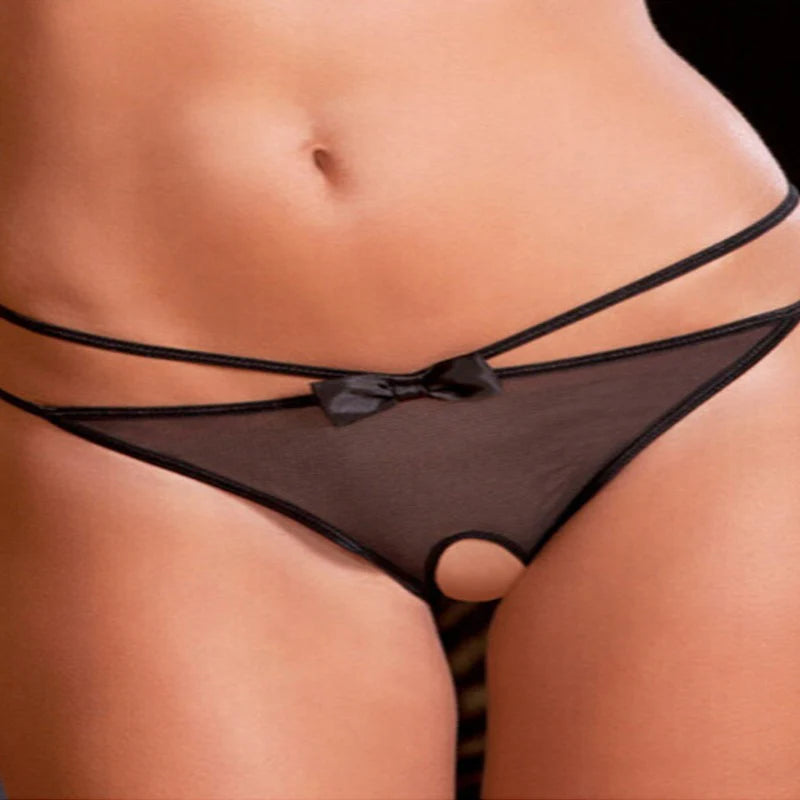 OPEN CROTCH PANTY W/BOW BLK Q