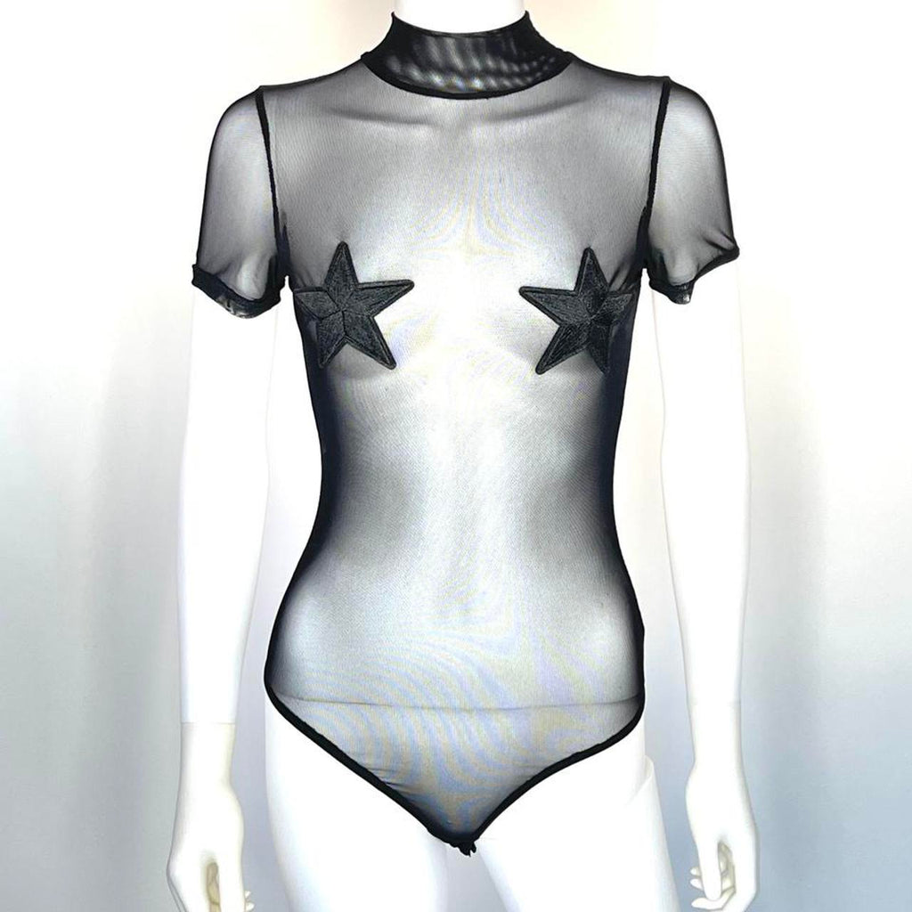BDYSHTS 2pc MESH W/PASTIES BLK