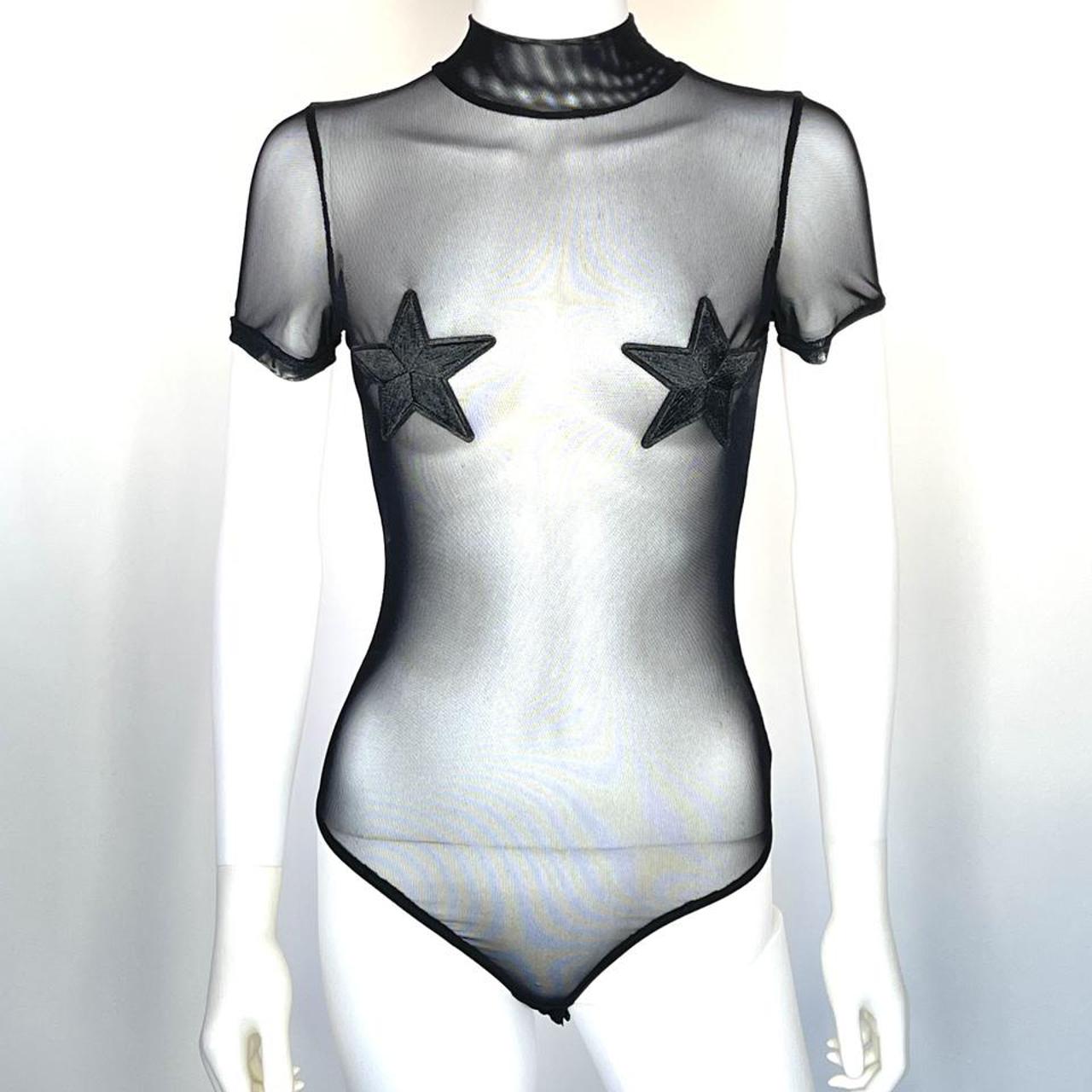 BDYSHTS 2pc MESH W/PASTIES BLK
