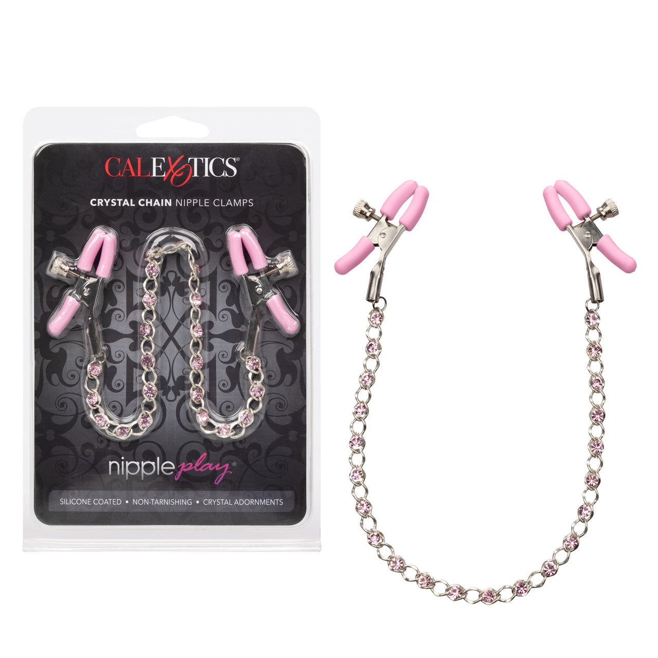 CRYSTAL CHAIN NIP CLMPS PINK