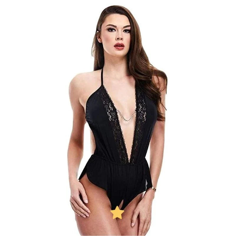 SEXY SATIN TEDDY BLK S/M