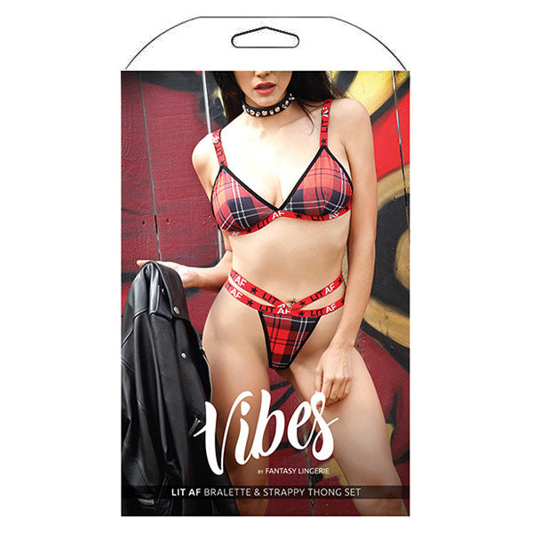 LIT AF PLAID BRA/THONG SET S/M
