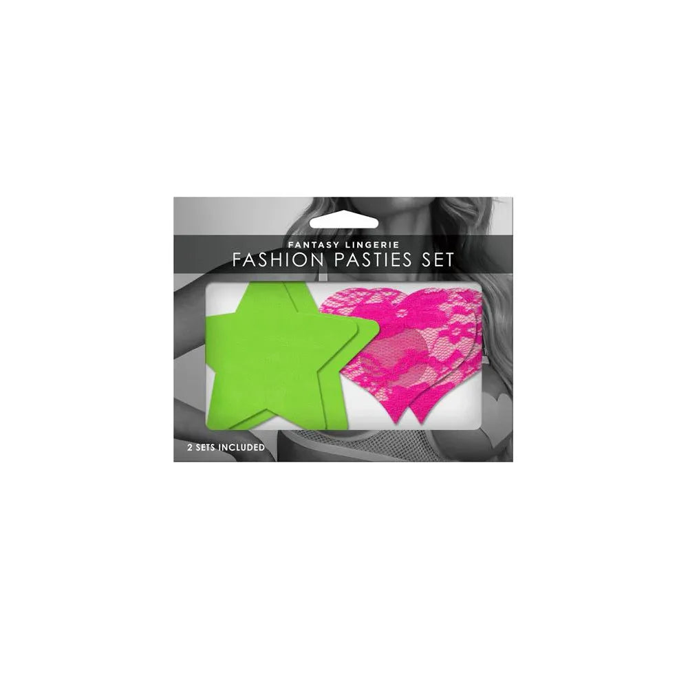 NEON PNK HRT GRN LACE STAR