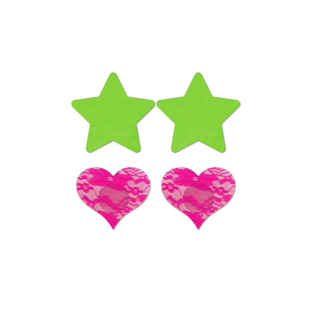NEON PNK HRT GRN LACE STAR