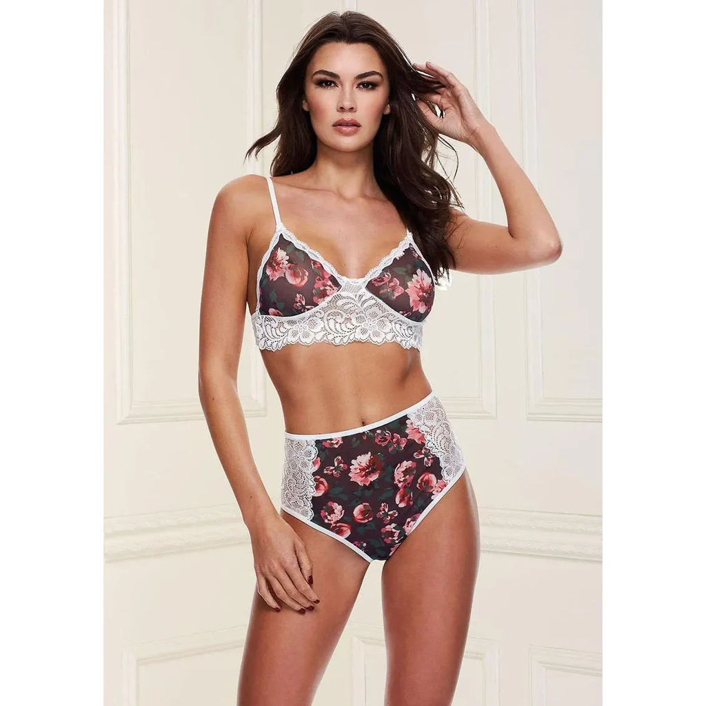 FLORAL LACE BRA SET GREY M/L