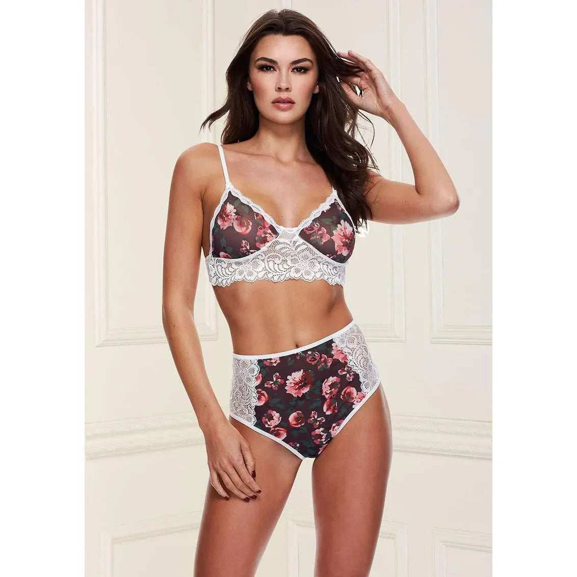 FLORAL LACE BRA SET GREY M/L