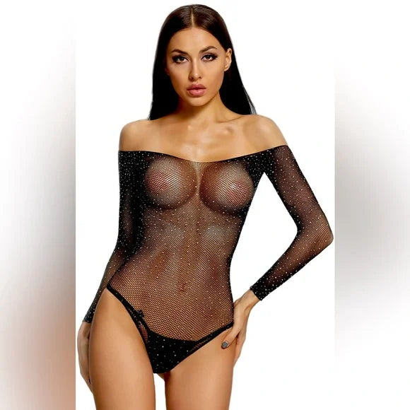 FISHNET LNG SLVE TEDDY BLACK