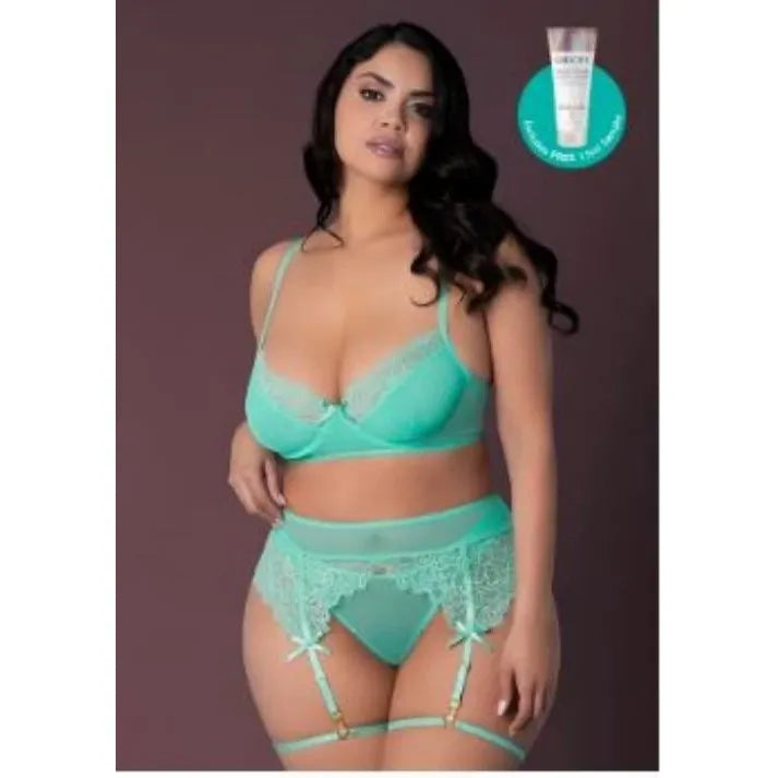 BRA, GRTR & THONG SET AQUA 2XL