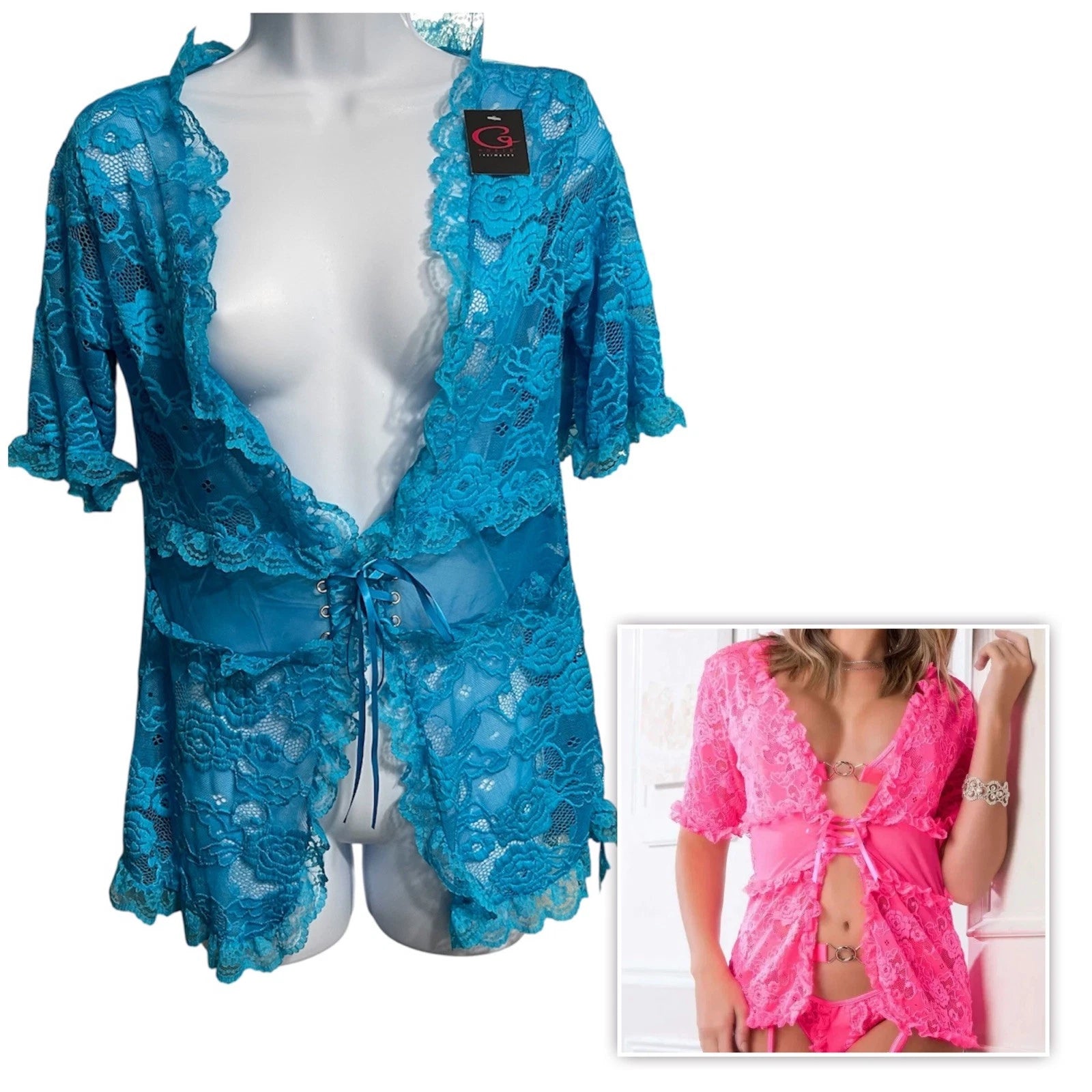 LACED ROBE & BODYSUIT 2pc BLU