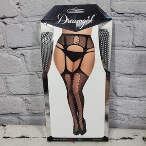 FISHNET GARTER HOSE QN BLK
