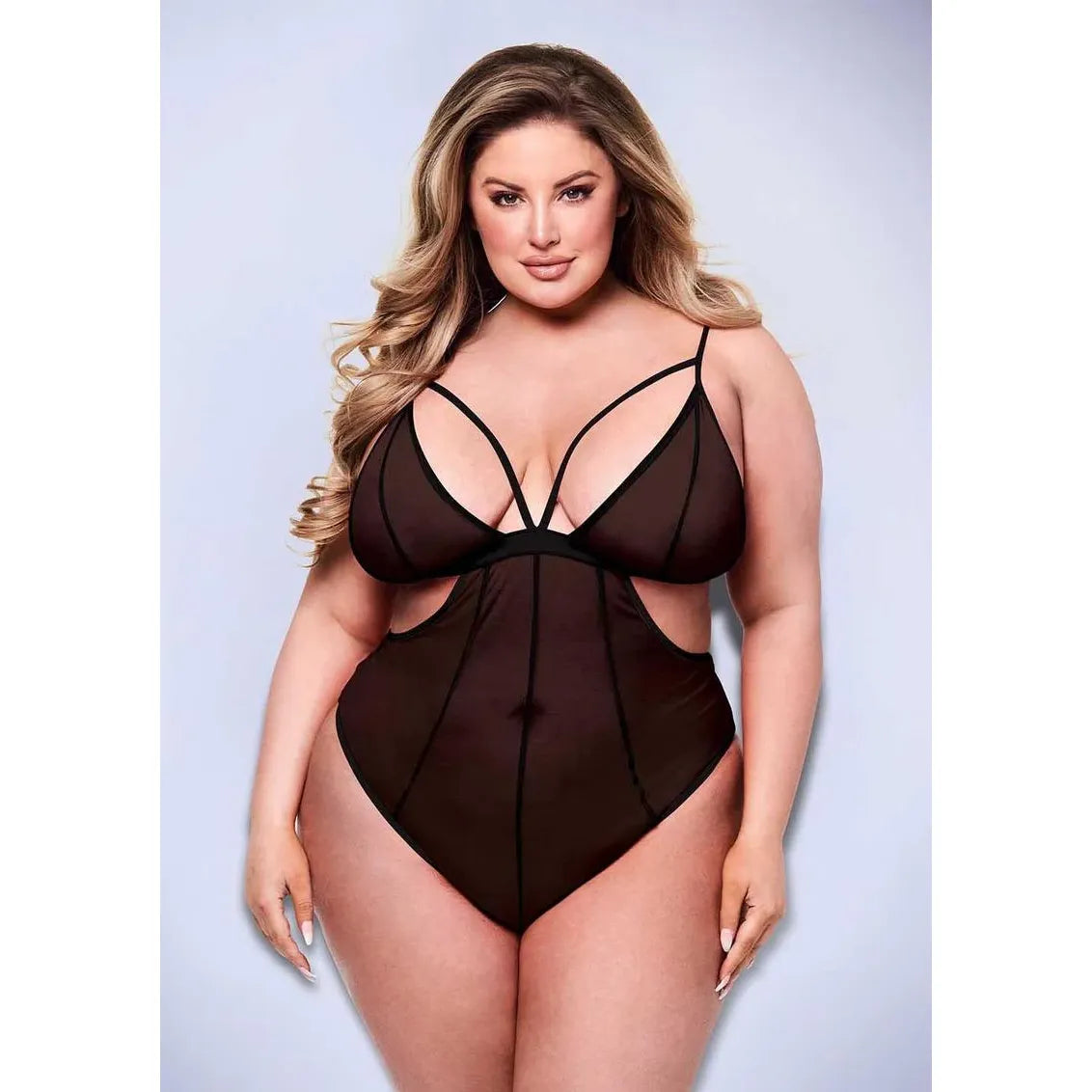 CRTCHLSS MESH TEDDY QN BLK