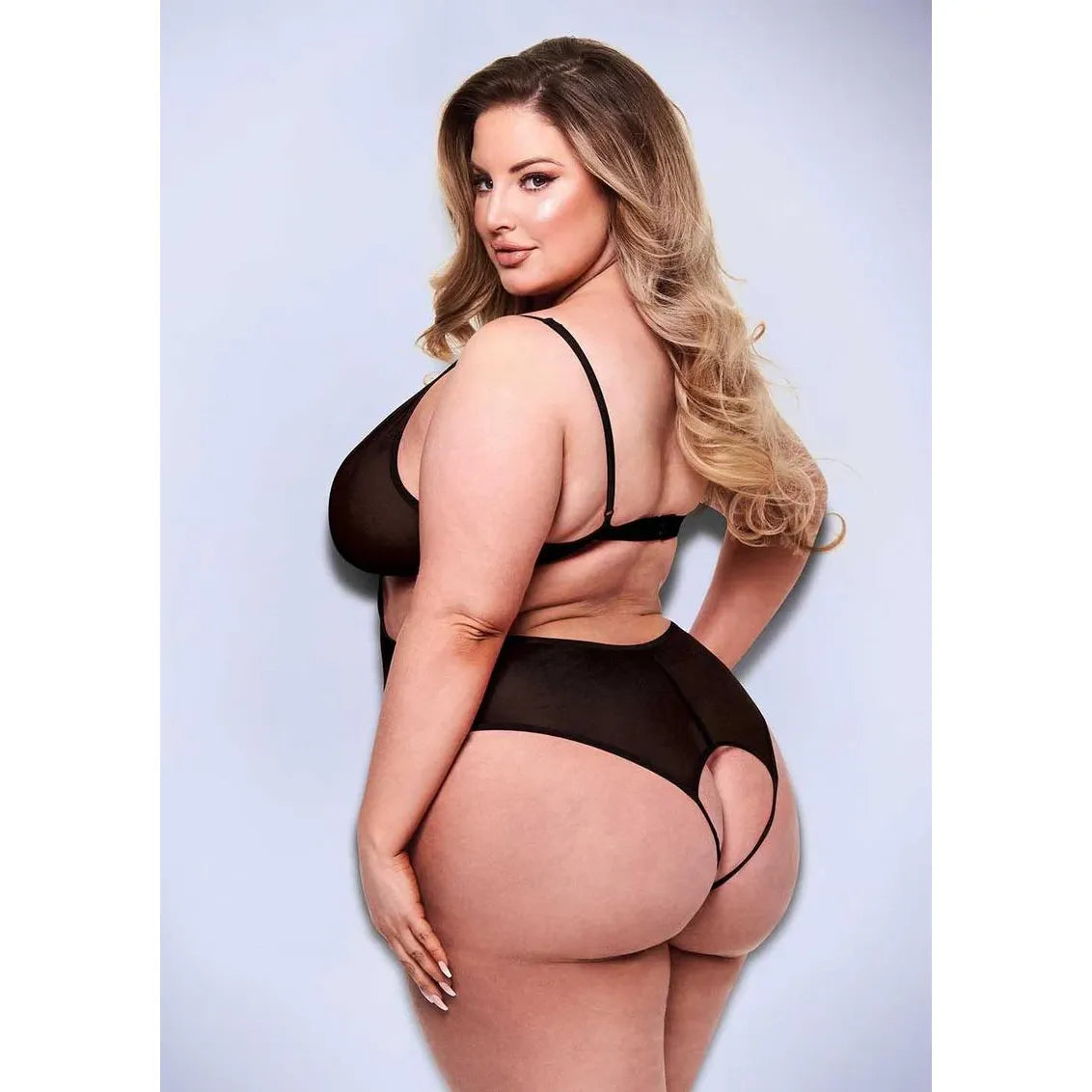 CRTCHLSS MESH TEDDY QN BLK